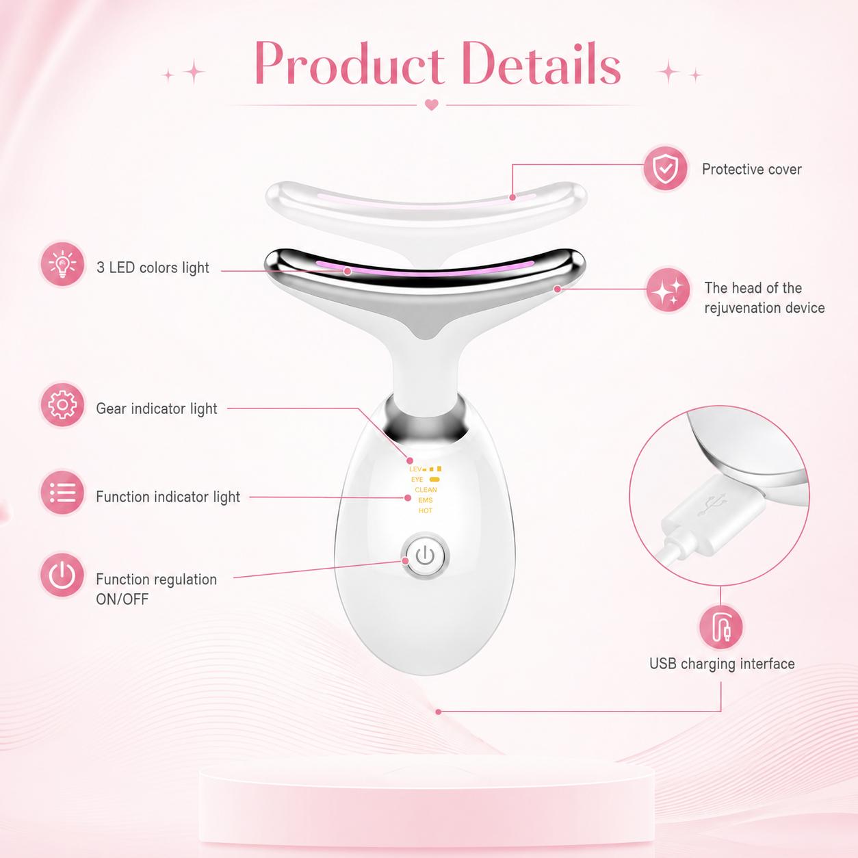 EMS Red Light Therapy Face & Neck Massager