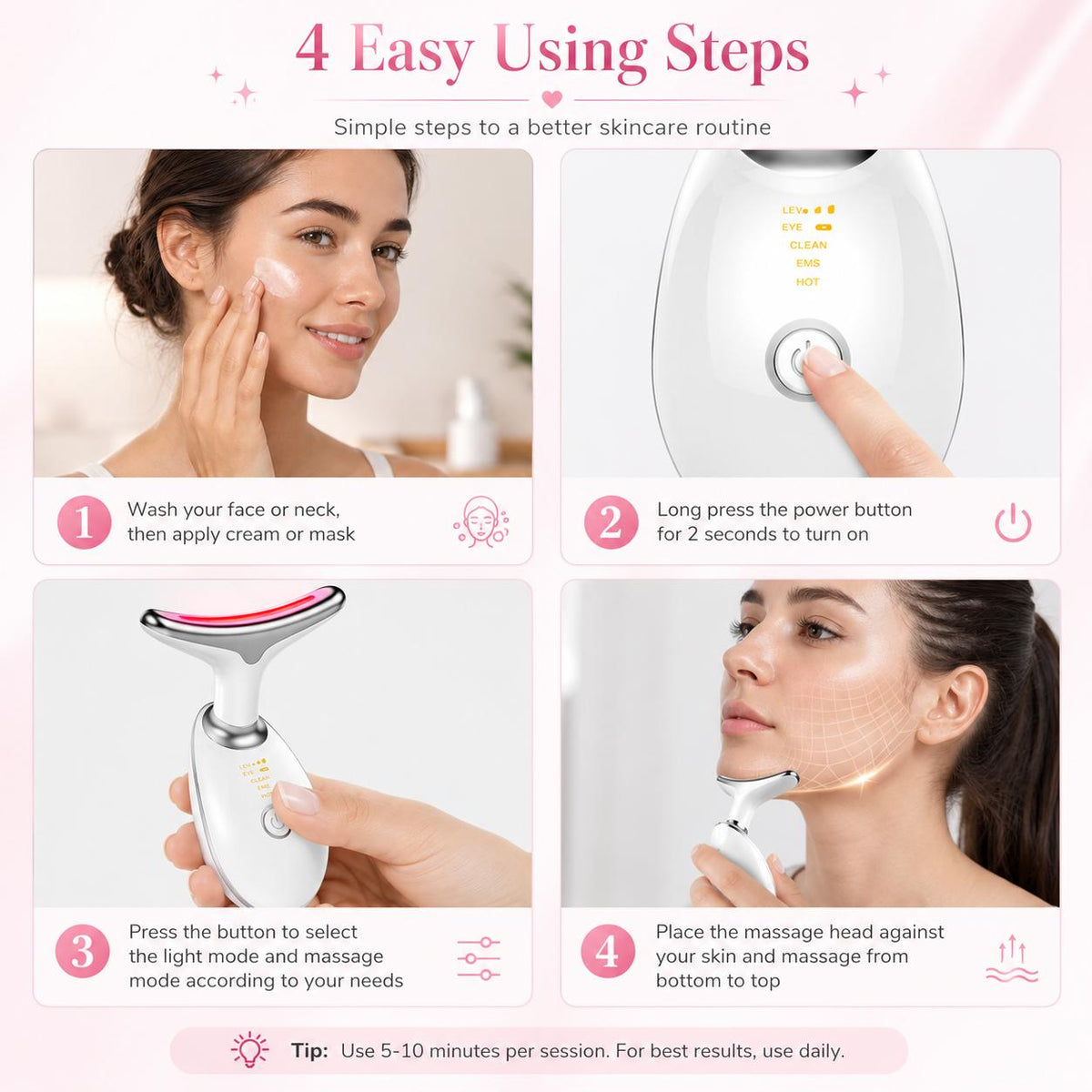 EMS Red Light Therapy Face & Neck Massager