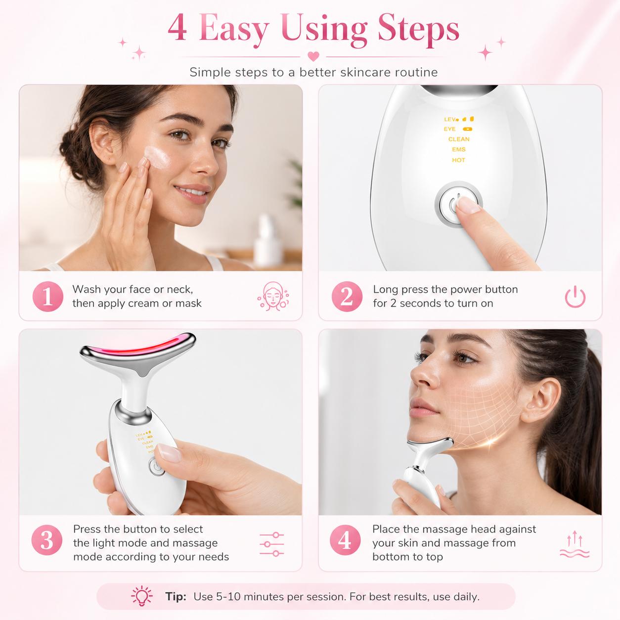 EMS Red Light Therapy Face & Neck Massager
